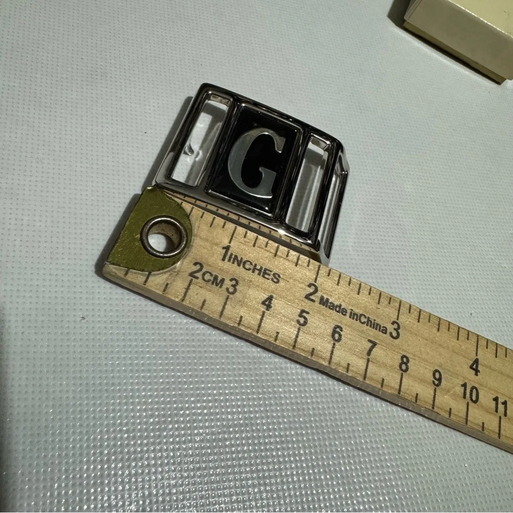 Avon Vintage Initial G Belt Buckle Silver Toned Black Classic Western Biker Goth
